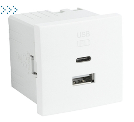 ДВОЙНОЕ ЗАРЯДНОЕ УСТРОЙСТВО USB ТИП A И ТИП C 2 МОД. БЕЛЫЙ МАТОВЫЙ (45381 SBM)